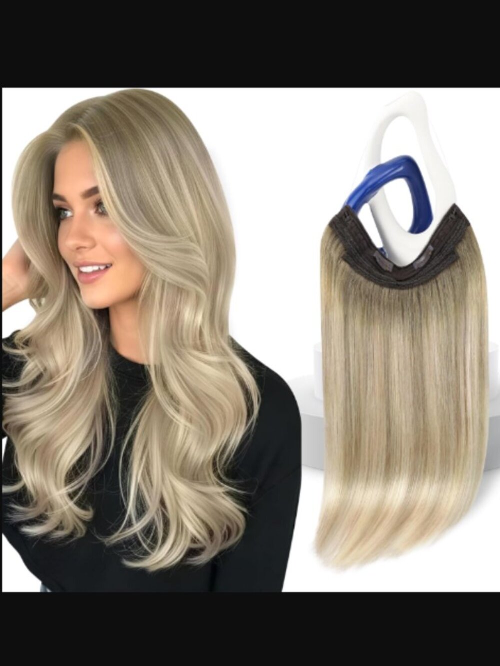 18" Real Human Hair Fish Line Extension, Balayage Cool Ash to Platinum Blonde